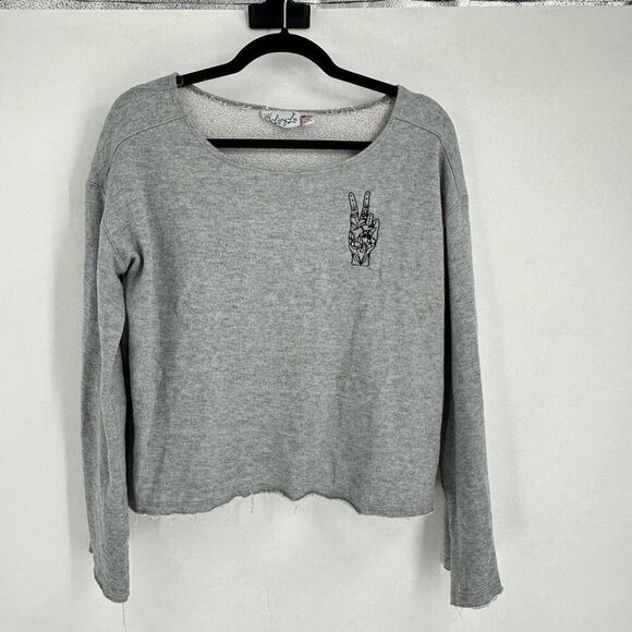 Livy Lu Women's Knit Long Sleeve Pullover Cropped Sweatshirt Gray Size Large‎ - Picture 1 of 10